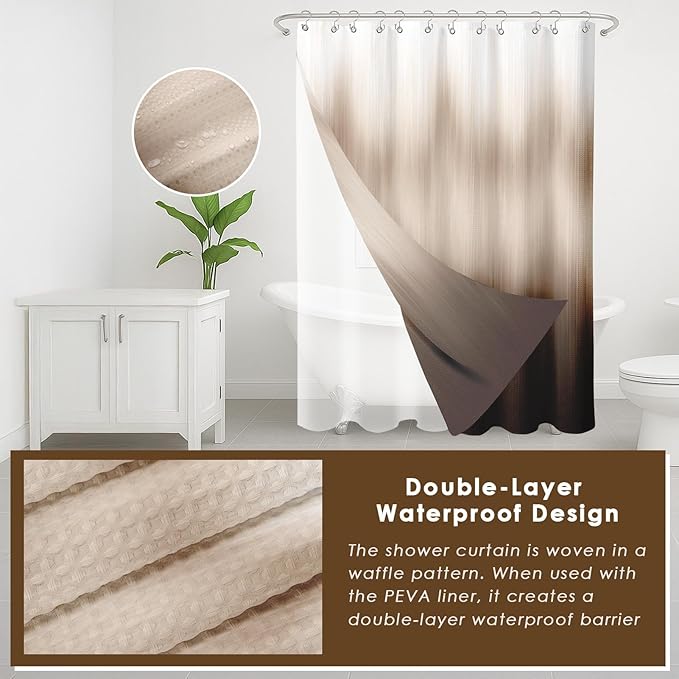 Britimes Brown Stripes Bathroom Sets with Shower Curtain and Rugs, Ombre Modern Abstract Vintage Waterproof Shower Curtain Liner and Soft Non Slip Bath Mat for Bathroom Decor and Accessories Hooks