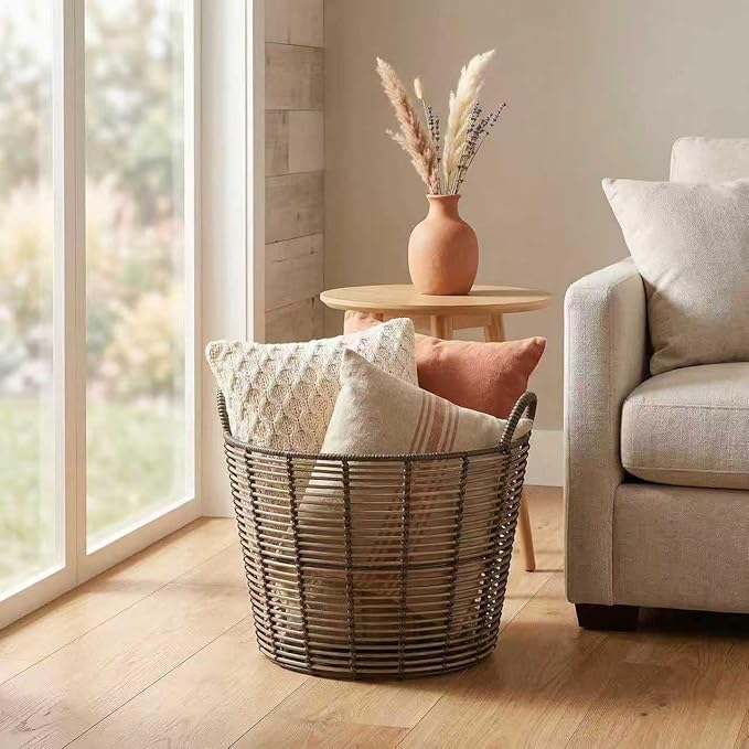 76QT Rattan Woven Basket With Handle, Extra-Large Storage Basket,Used for Storing Clothes, Towels and Various Household Items. Perfect for Living Rooms, Bedrooms, Bathrooms and Dormitories.