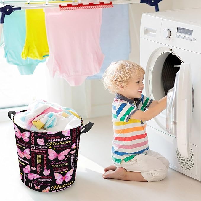 Custom Butterfly Laundry Baskets,Personalized Butterfly Gifts for Butterflies Lovers,Collapsible Laundry Hamper with Name for Kids Adults Home Decoration