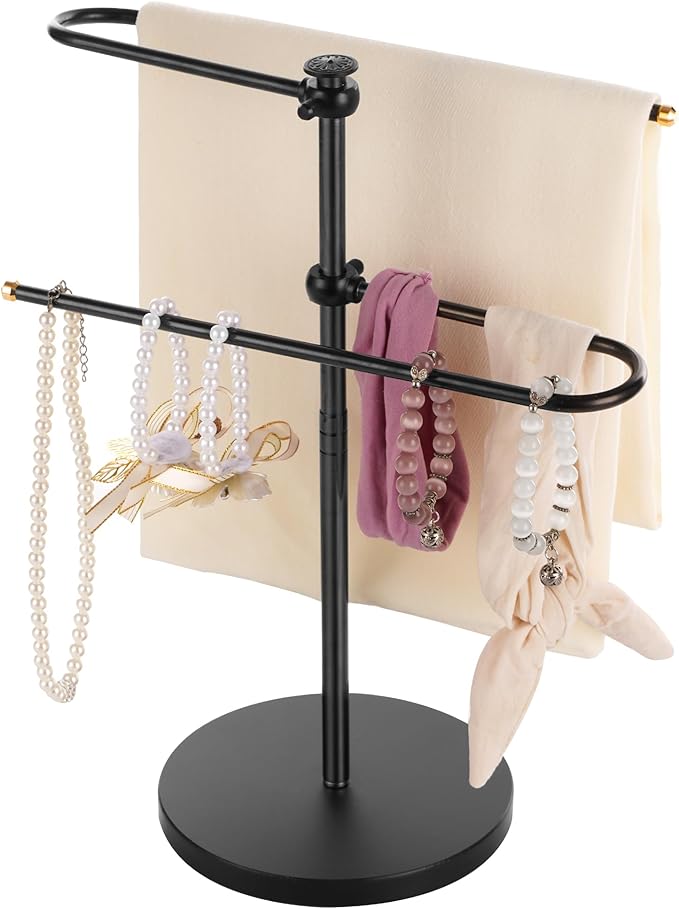Hand Towel Holder, Adjustable Stand Towel Rack,Free Standing S-Shapes Towel Bar Holds for Bathroom Kitchen Countertop Stainless Steel Retractable and 360-Degree Rotation.Black