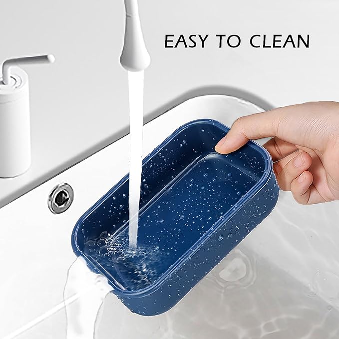 AIDIMMING Enhanced Leak Proof Travel Case with Lid, Large Silicone Container for Traveling,Shampoo Bar Holder, Soap Dish with Draining Layer, Bar Soap Caddy (Offwhite & Blue)