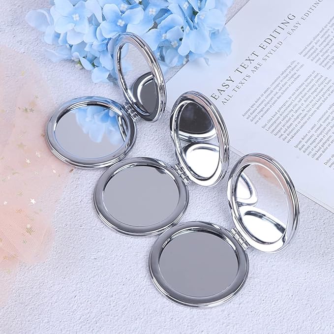 AKOAK 1 Pack Compact Mirror, Portable Quicksand Pocket Travel Makeup Mirror, Folding Hand-held Double Sided 1x/2x Magnifying Glass, Great Gift for Women and Girls (Purple)