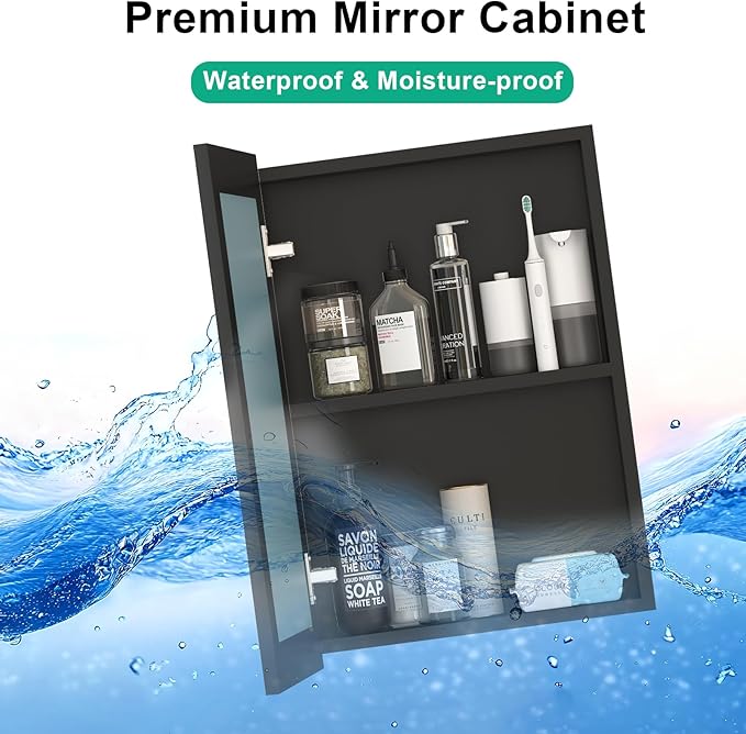 26x20 Inch Bathroom Medicine Cabinet with Mirror, Pre-Assembled Bathroom Medicine Cabinets, Surface/Recessed Wall Mounted Farmhouse Large Medicine Cabinet, Black