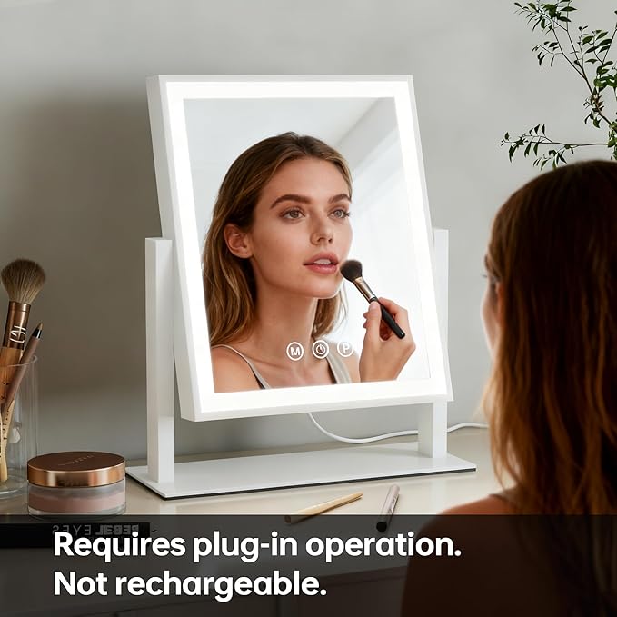 Vanity Mirror with Lights, 3-Color Dimmable & Adjustable Lighted Makeup Mirror with Smart Touch and 360° Rotation