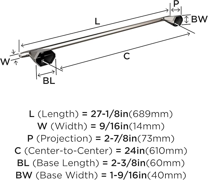 Amerock BH36044G10 | Brushed Nickel Towel Bar | 24 in (610 mm) Towel Rack | St. Vincent | Bathroom Towel Holder | Bathroom Hardware | Bath Accessories