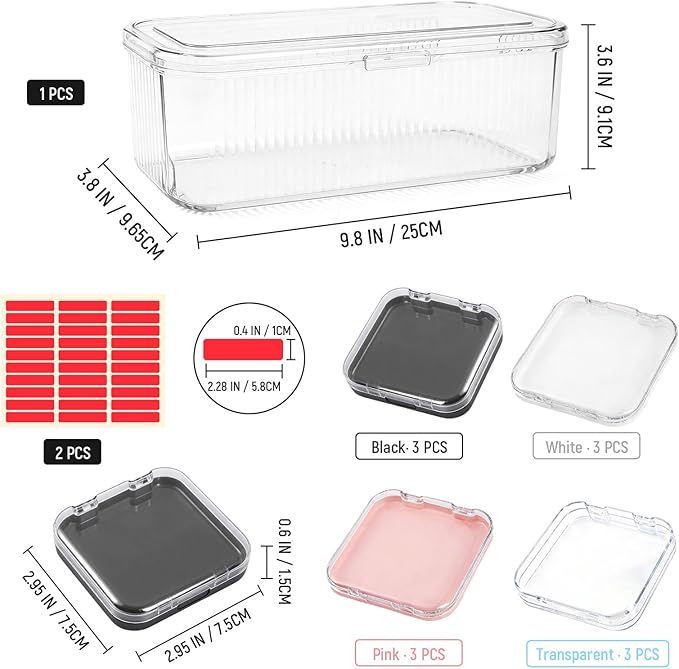 13 Pcs Press On Nail Storage Box, 2.95 Inch Clear Acrylic, with 1 Large Storage box & 60 Adhesive Tapes, Fake Nail Display Container for Nail Salon Business and Personal Use