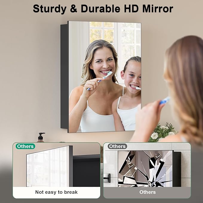 26x20 Inch Bathroom Medicine Cabinet with Mirror, Pre-Assembled Bathroom Medicine Cabinets, Surface/Recessed Wall Mounted Farmhouse Large Medicine Cabinet, Black