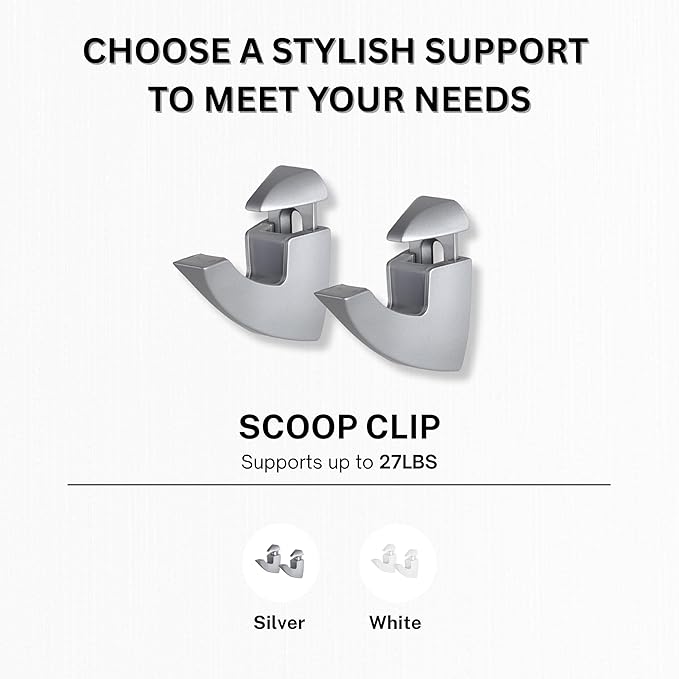 Glass Shelves - Tempered Safety Glass Shelves for Bathroom, Choose Over 20 Shelf Brackets and Multiple Shelf Sizes - Scoop Style - 23.6 x 5.9 in - Silver Clip