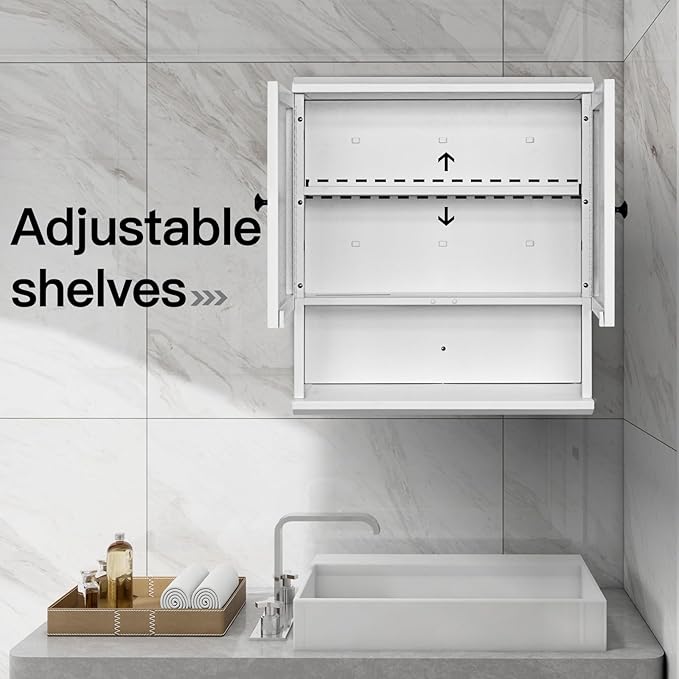 Fundin White Bathroom Wall Metal Cabinet with Hidden Tissue Slot & Adjustable Shelves, Over The Toilet Storage Cabinet for Bathroom Laundry Room