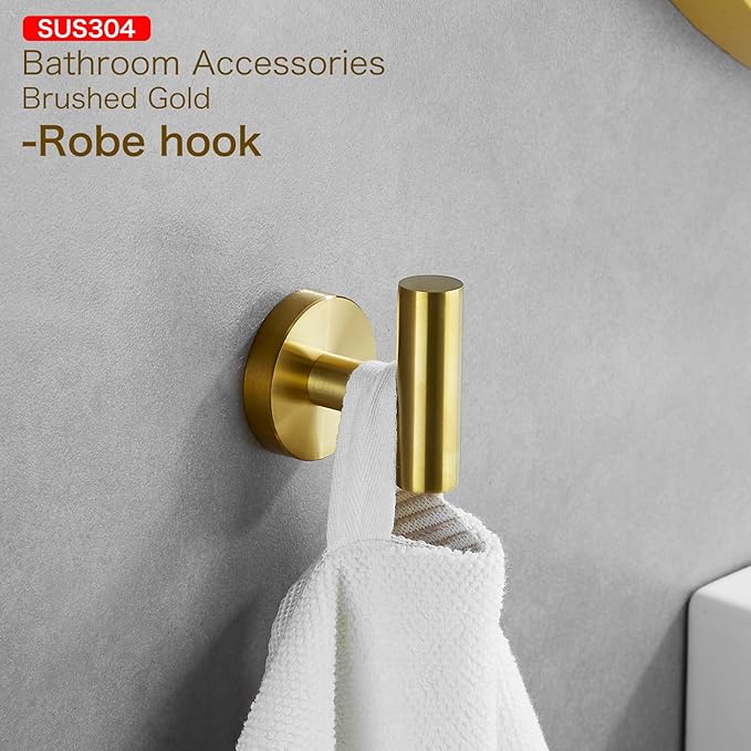 Bathroom Hardware Set Accessories Adjustable Brushed Gold Towel Bar Set 24in Stainless Steel Wall-Mounted 4-Piece Bathroom Towel Rack Toilet Paper Holder Towel Ring Towel Hooks Towel Holder Set
