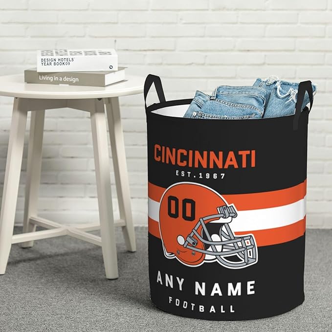 Custom Cincinnati Laundry Hamper - Personalized Football Style Laundry Basket - Customized Name And Number - Dirty Clothes Hamper Waterproof Large Capacity Hamper for Bedroom Bathroom Living Room