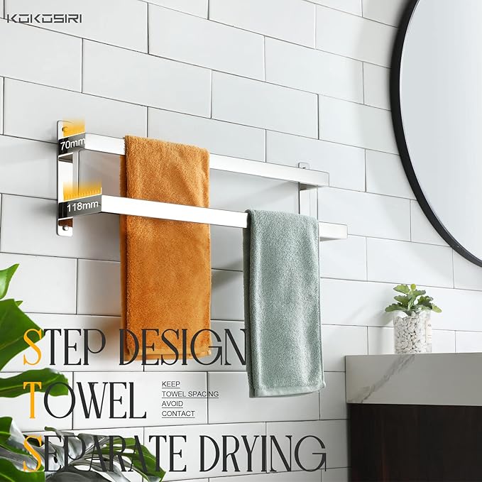 KOKOSIRI Towel Bars Bath Towel Holders 24 Inches Chrome Bathroom 2-Tiers Ladder Towel Rails Wall Mounted Towels Shelves Rack Polished Stainless Steel, B5008CH-L24