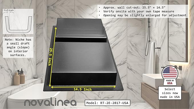 Ready-to-Tile Rectangular Shower Niche – 28" x 17" Double Equal Shelves – Made in USA – Recessed Bathroom Storage