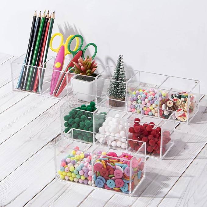 Acrylic Makeup Organizer and Storage, Makeup Brush Holder Organizer 2 Cube Sections, Clear Makeup Cosmetic Lipstick Bin Organizer for Drawer, 5.1'' ?? 2.6'' ?? 2.4''