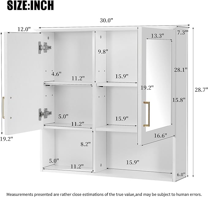 Bathroom Mirror Cabinet, 30 inch Wall Mounted with Adjustable Shelves & Soft Close Doors, High-Define Mirror with Storage