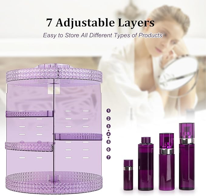 Awenia Makeup Organizer 360-Degree Rotating Plus Size, Adjustable Makeup Storage, 7 Layers Large Capacity Cosmetic Storage Unit,Fits Different Types of Cosmetics and Accessories with Makeup Bag