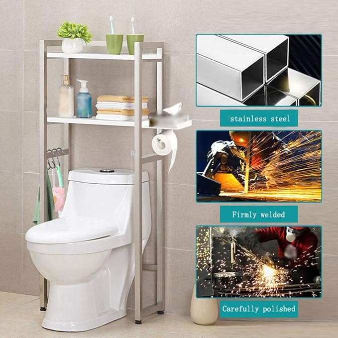 AGYH Bathroom Shelf Water and Rust-Proof Floor Stand Stainless Steel Toilet Frame (Size : 48 * 90 * 125cm)