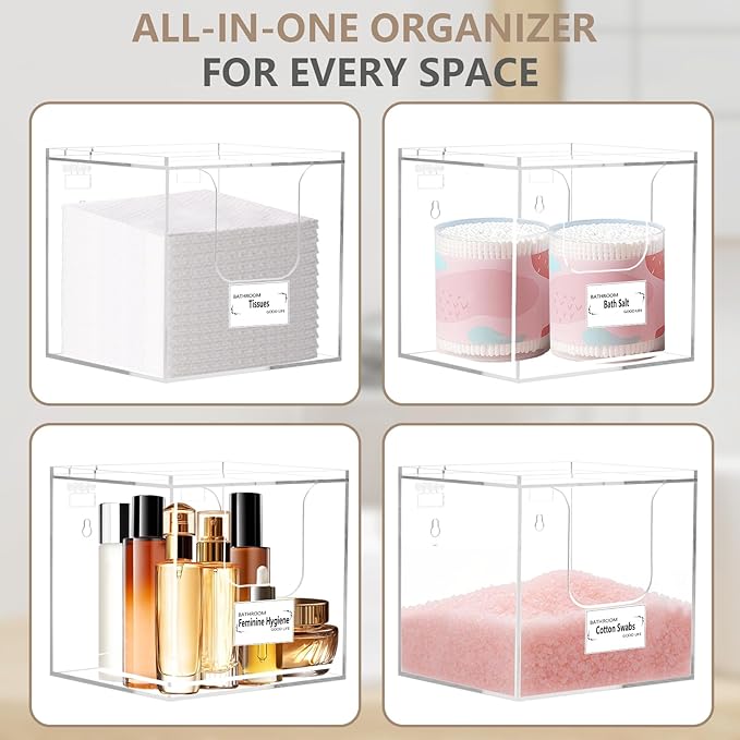 Disposable Face Towel Holder Box, Acrylic Storage Box for Face Towels XL, Makeup Organizer with Lid, Clear Acrylic Face Towel Holder for Bathroom, Vanity Makeup