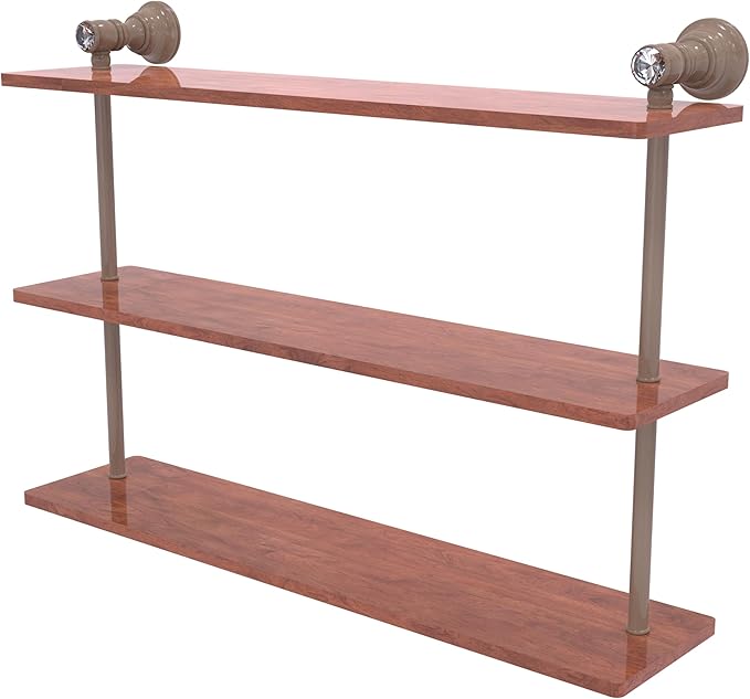Allied Brass CC-5-22-IRW-SHB Carolina Crystal Collection 22 Inch Triple Wood Shelf, Shaded Beige