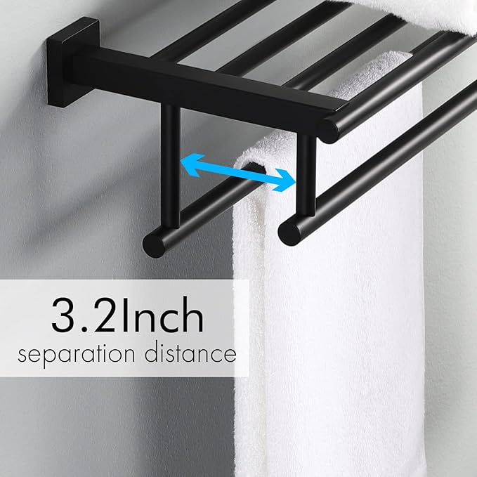 KES Towel Rack with Double Towel Bar 24 Inch Bathroom Hotel Shower Shelf SUS304 Stainless Steel Modern Wall Mounted Holder Matte Black, A2112S60-BK