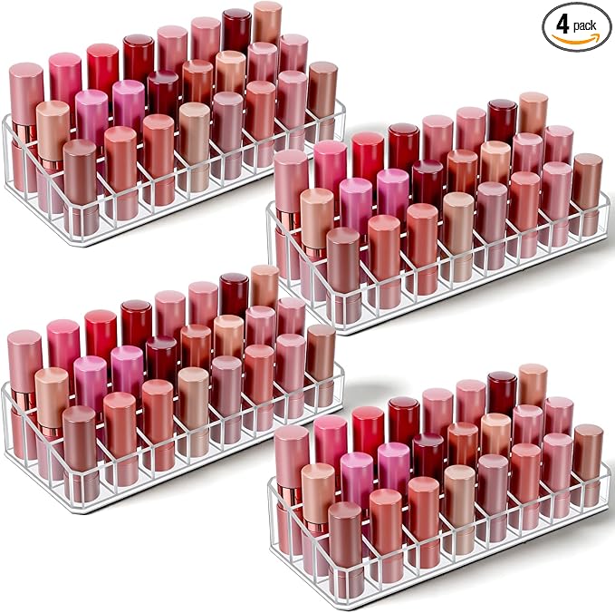 MAQUITA 4 Pcs Clear Lipstick Holder Acrylic Lip Gloss Organizer Cosmetic Storage Lipstick Display Case for Perfume Sample Drawer Brushes Bottles Women Birthday Gift