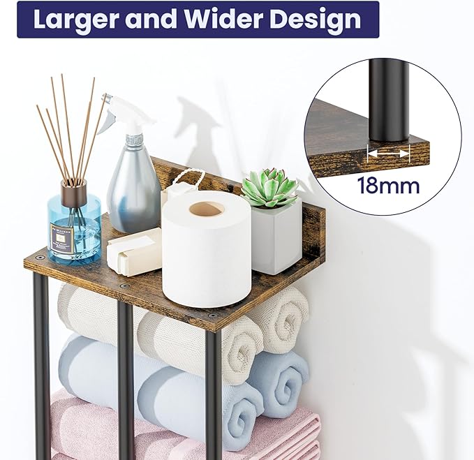 34 Inch Bathroom Towel Rack with Shelf – Modern Towel Holder for Bathroom Wall Mounted, Holds 6 Large Bath Towels, Rolled Towel Organizer for Bathroom, Laundry Room, and Small Space Storage, 3-Tier