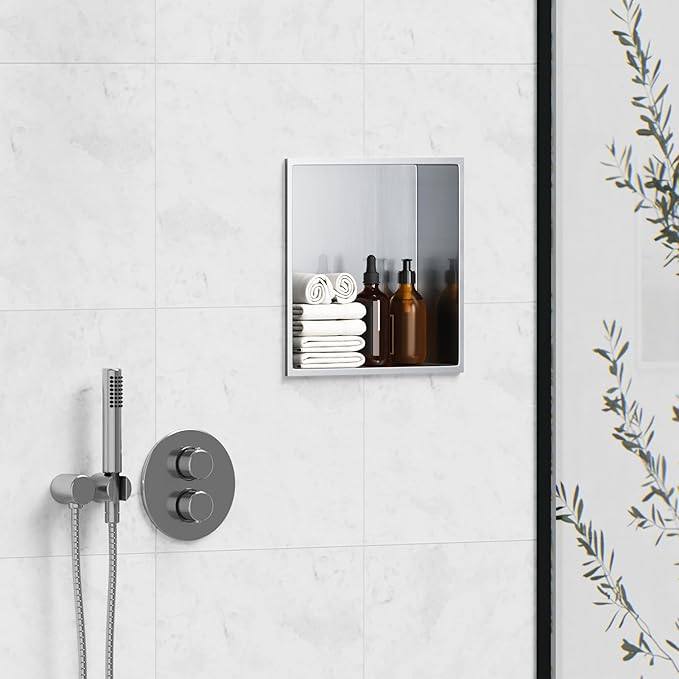 Stainless Steel Shower Niche 12"X12", No Tile Needed Recessed Inserted Wall Niche Shower for Bathroom, Living Room, Kitchen for Storage, Brushed Nickel