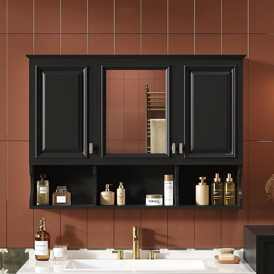 Virubi Bathroom Wall Cabinet with Mirror, Medicine Cabinet with 3 Doors and Adjustable Shelf, Space Saver Storage Cabinets Over The Toilet for Bathroom (41'' x 28'')