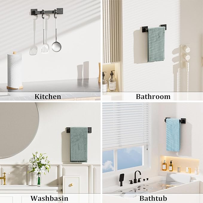 Alise Towel Bar for Bathroom Wall Mounted 12 Inch Towel Racks for Bathroom & Kitchen,Heavy Duty SUS304 Stainless Steel Towel Holder Towel Hanger for Bathroom Walls,Matte Black