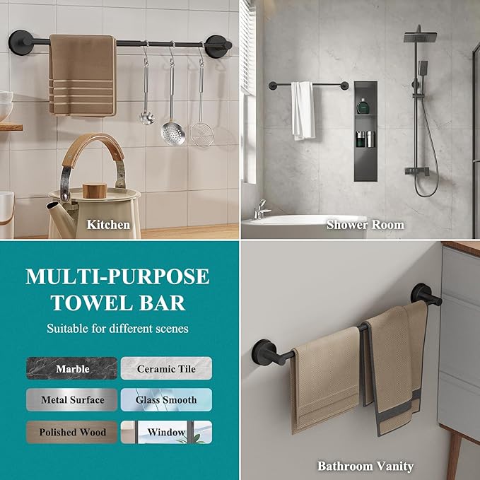 Towel Bar for Bathroom Wall,Adjustable 12~21 Inch Towel Racks for Bathroom Wall Mounted, Towel Holder for Glass Shower Door,Bathroom Accessories,Apparment Essentials,Home Decor-Black