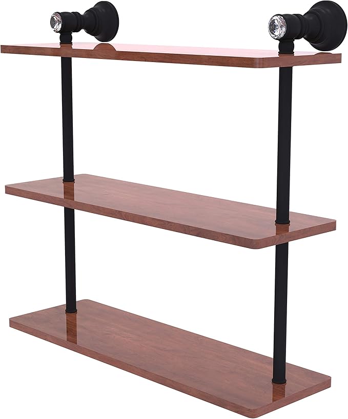 Allied Brass CC-5-16-IRW Carolina Crystal Collection 16 Inch Triple Wood Shelf, Matte Black