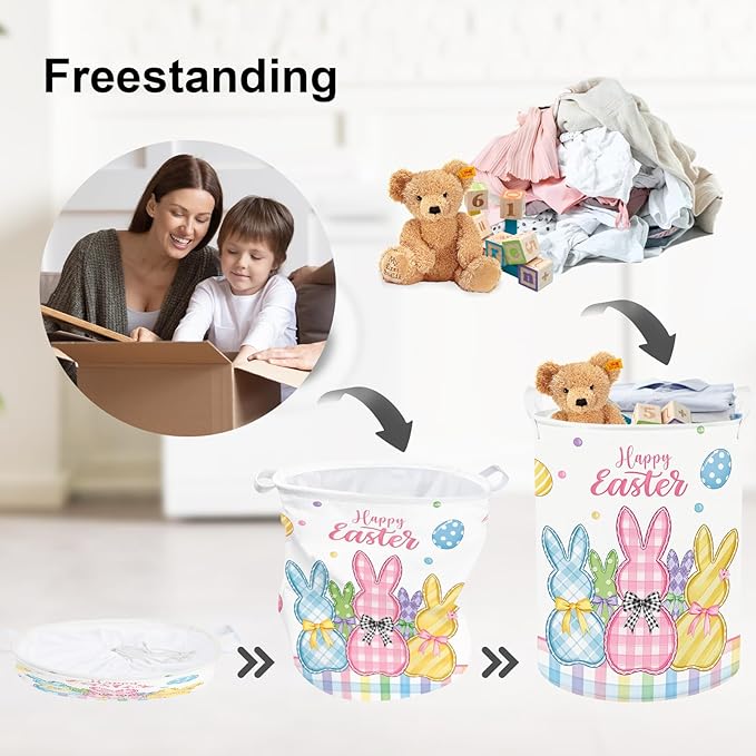 Clastyle Easter Rabbit Cross Kid Storage Basket Baby Laundry Hamper Boy Girl Gift Toy Box Collapsible Egg Clothes Organizer Nursery Bin for Bedroom,36x45 cm