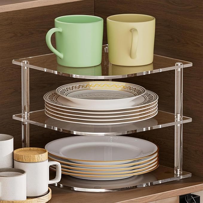 3 Tier Clear Acrylic Shelves, Non Slip Space-Saving Storage Organizer for Bathroom Kitchen Countertop Home and Restaurant, Acrylic Shelving for Toiletries Spices Decorative Items