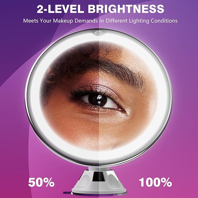 Auxmir 2026 Upgraded 30X Magnifying Mirror with Light, Makeup Mirror with 2-Level Lights, Portable Magnifying Mirror Suction Cup and Tweezers, 360° Swivel, Vanity Bathroom Mirror for Home Travel