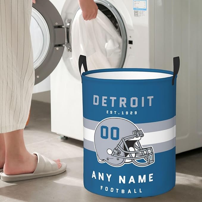 Custom Detroit Laundry Hamper - Personalized Football Style Laundry Basket - Customized Name and Number - Dirty Clothes Hamper Waterproof Large Capacity Hamper for Bedroom Bathroom Living Room