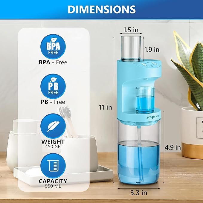 ZOFGENOW Automatic Mouthwash Dispenser for Bathroom,Bathroom Accessories 19.4 Fl Oz Dispensers with Magnetic Cups,Wall Mounted Dispenser,Suitable for All Age Groups,Blue
