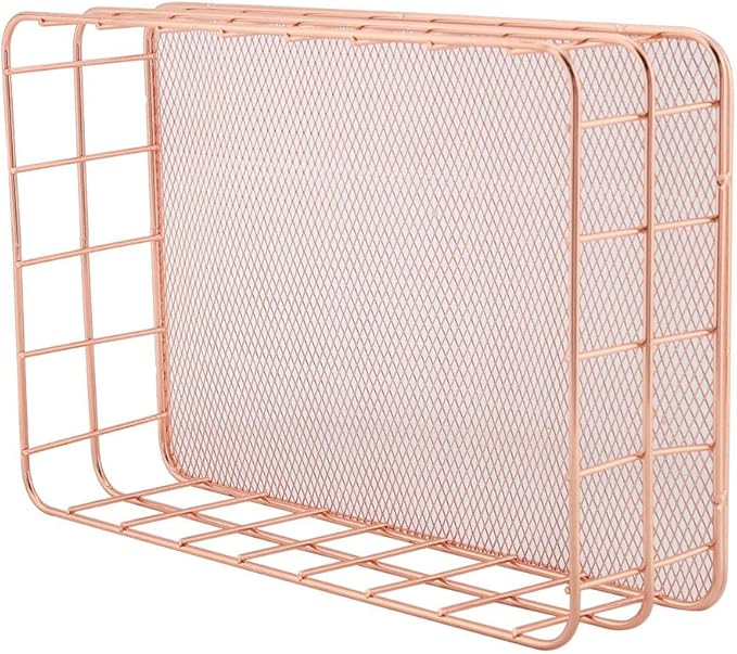 Fdit Makeup Storage Basket Organizer Rose Gold Iron Storage Holder Desktop Decor Household Woman Girl Lady(D)