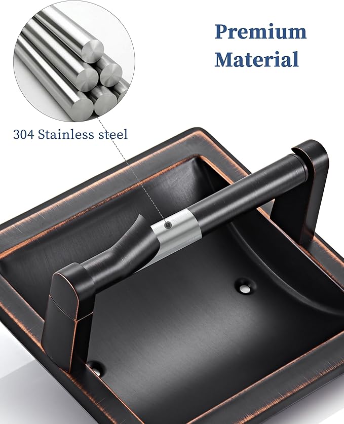 Toilet Paper Holder 2 Pack, Recessed Pivoting Toilet Paper Holder Wall Mount Stainless Steel for Large Rolls in Bathroom (Oil Rubbed Bronze)