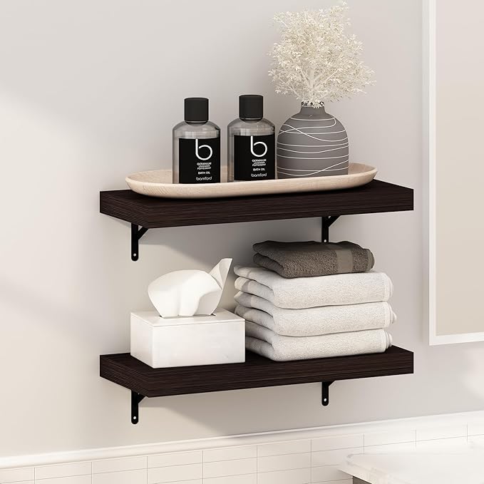 Furinno Tanna Floating Shelves for Wall Set of 2, 22-Inch Bathroom Wall Shelf, Wall Mounted Shelf, for Bathroom Organizers and Storage, Living Room, Tobacco Oak