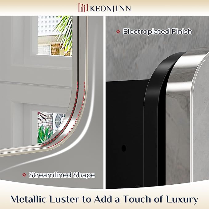Keonjinn 48 x 32 Inch Large Chrome Medicine Cabinets, Recessed Bathroom Medicine Cabinet, Elegant Stainless Steel Framed, Sturdy & Heavy, Stepless Adjustable Shelves, DTC Hinges, Soft Closing