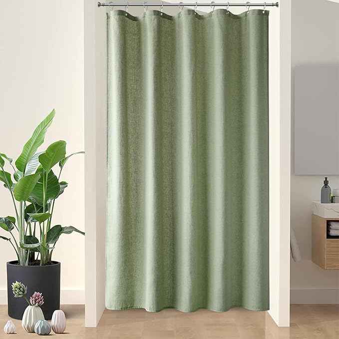Naturoom 54 Inch Shower Curtain - Stall Narrow Half Green Linen Ultra Thick Fabric Shower Curtain Set with Hooks, Boho Farmhouse Rustic RV Camper Bath Curtains for Bathroom, Sage Green, 54 x 78