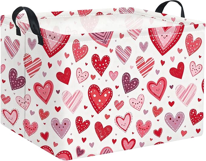 Rectangular Valentines Basket for Women Girls Storage Bin Organizer Box Shelf Room Decor(Smile Heart)