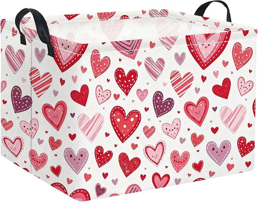 Rectangular Valentines Basket for Women Girls Storage Bin Organizer Box Shelf Room Decor(Smile Heart)