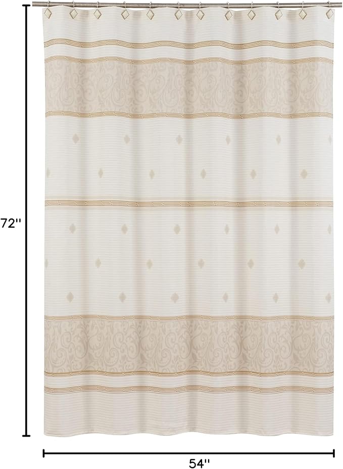Seville Farmhouse Tan Polyester Stripes Printed Modern Shower Curtain,Decorative Yellow Waterproof Fabric Stall Bathroom Curtains,Small 54" W x 72" L