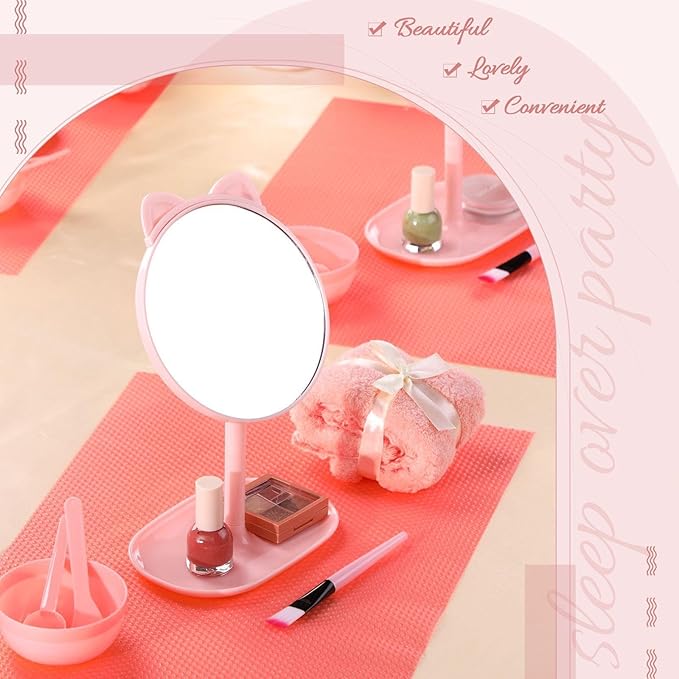 CroBlissful 8 Pcs Spa Party Supplies Mirror Pink for Sleepover Favors Makeup Mirror for Spa Sleepover Slumber Birthday Party