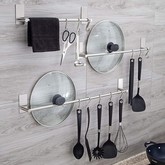 Bathroom Towel Bar Towel Holder,ULIFESTAR Strong 3M Self Adhesive Hand Towel Holder,Wall Mounted Stainless Steel Towel Rack for Bathroom,Kitchen Dish Cloths Hanger,Brushed Nickel (16'')