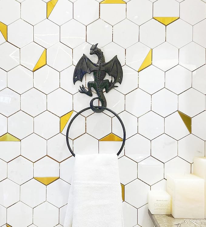 Cast Iron Gothic Dragon Towel Ring, Wall Mounted Medieval Accessories for Bathroom