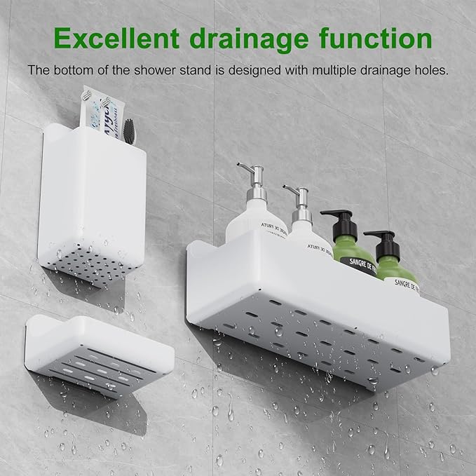 Adhesive Shower Caddy 6 Pack Rustproof Shower Shelves for Inside Shower No Drilling Bathroom Organizers and Storage & Home Décor & Kitchen Large Rack with Soap Holder Clear (white)