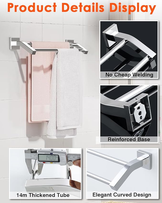 Alise Double Bath Towel Bars Towel Racks for Bathroom Lavatory,Wall Mount Towel Holder Heavy Duty SUS304 Stainless Steel Towel Hanger Towel Rail,Polished Chrome,28 Inch
