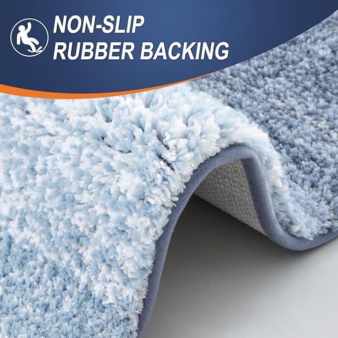 OLANLY Bathroom Rugs Mat 40x20, Extra Soft Absorbent Microfiber Bath Rugs, Rubber Backing, Quick Dry, Machine Washable Bath Mats for Bathroom Floor, Tub and Shower, Home Decor Accessories, Blue